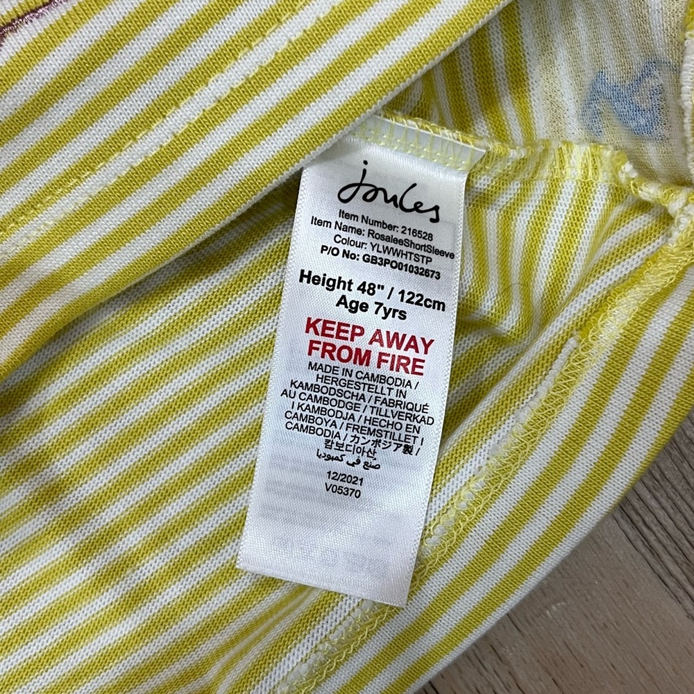 NWT JOULES GIRLS ROSALEE SHORT SLEEVE DRESS 216528 WHITE STRIPE yellow sz 7 - Picture 3 of 9